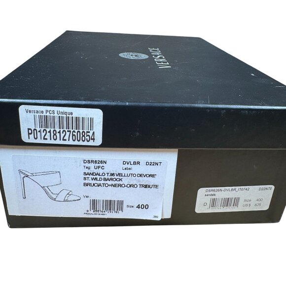 Versace Womens Baroque Velvet Sandals Size 40 Red & Gold Stiletto NIB - Picture 2 of 12